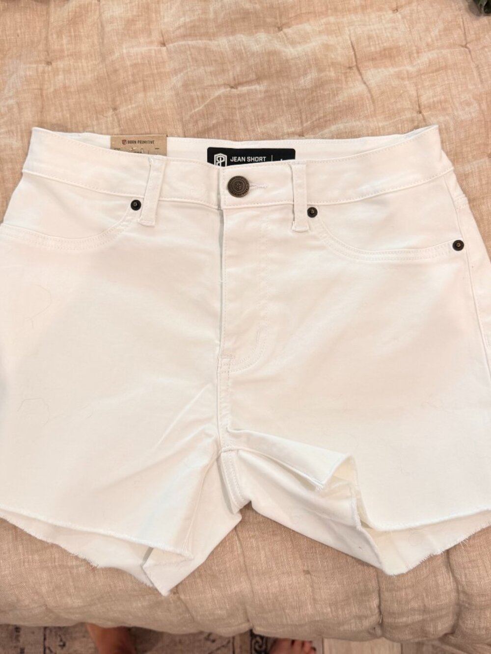 Born Primitive White Stretch Denim Jean Short Raw Hem